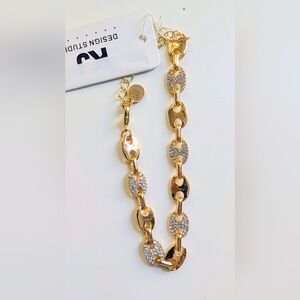 KJ Design Studio Gold-Tone Oval Link Bracelet w/ Crystals